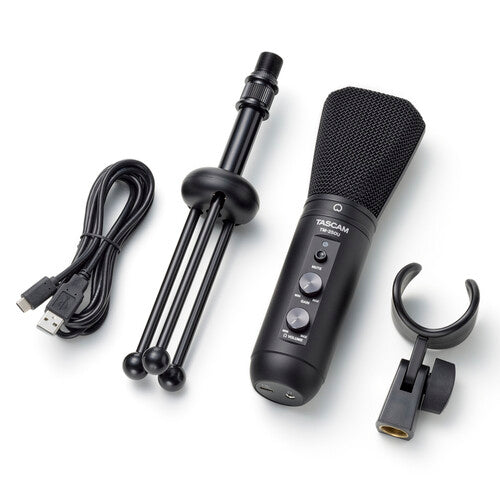 TASCAM TM-250U Micrófono Condensador USB Supercardioide 48 kHz 16-Bit con Soporte de Escritorio