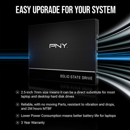 PNY 2TB CS900 SSD interno SATA III 2.5 pulgadas 550 MB/s lectura 530 MB/s escritura
