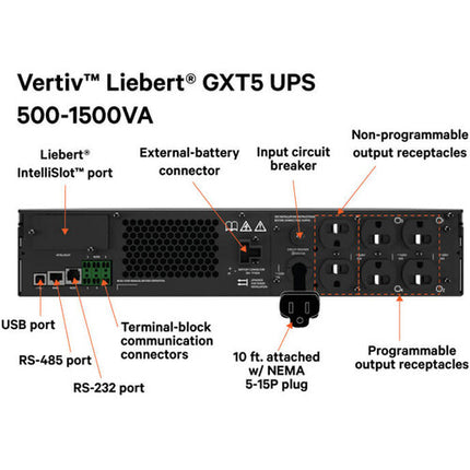 VERTIV Liebert GXT5-1500LVRT2UXL SAI 1500VA 1350W con software y rack montaje