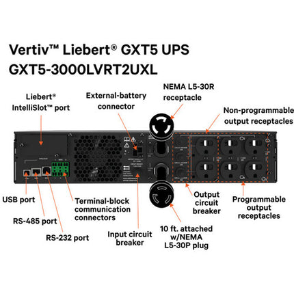 VERTIV Liebert GXT5-3000LVRT2UXL SAI 3000 VA 2700 W con kit de montaje en rack