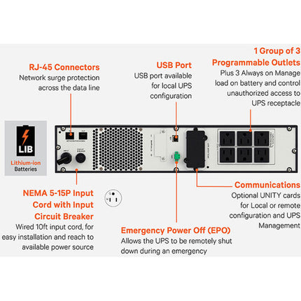 VERTIV Liebert PSI5-1500RT120LI UPS 1500 VA 1350W 2U Rack/Torre con Accesorios