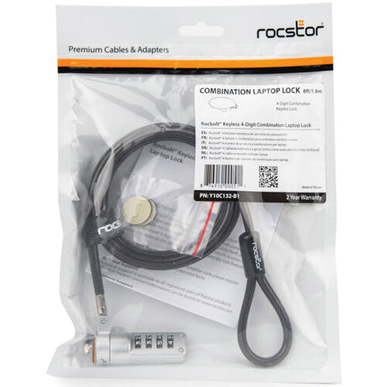 Rocstor Rocbolt Candado con Cable 6 Pies Código 4 Dígitos Acero Galvanizado