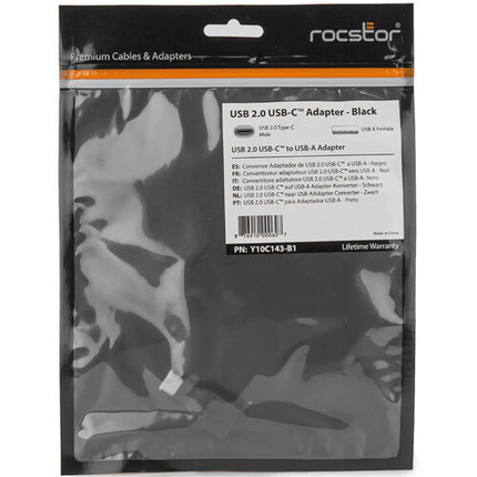 Rocstor Adaptador USB 2.0 Tipo C Macho a Tipo A Hembra Negro 480 Mb/s