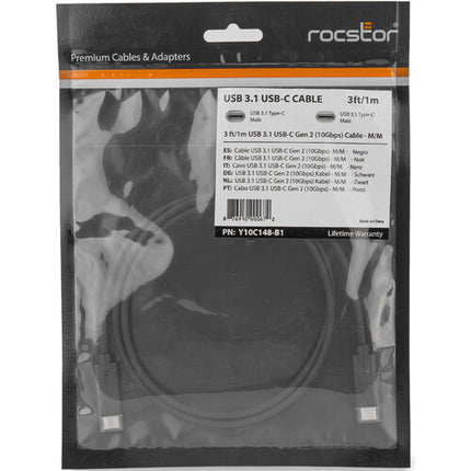 Rocstor Premium Cable USB-C 3.1 Gen 2 3 Pies Negro 10 Gb/s
