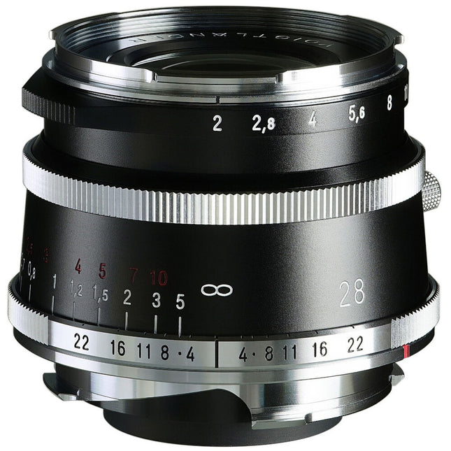 Voigtlander 28mm f2.0 Ultron Asférico Leica M Montura Lente Negro y Cromo Retro