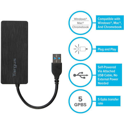 Targus 4-Port USB 3.0 Hub Negro 4 Puertos USB 3.1 Gen 1 Compacto