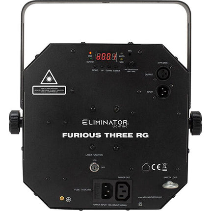 Eliminator Lighting Furious Three RG Luz Moonflower Wash y Láser 9 Canales DMX