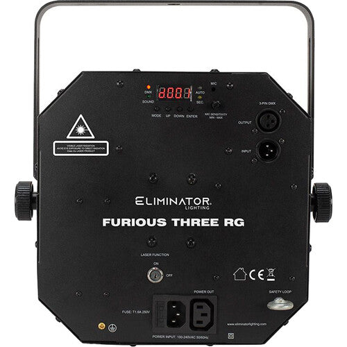 Eliminator Lighting Furious Three RG Luz Moonflower Wash y Láser 9 Canales DMX