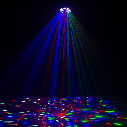 Eliminator Lighting Furious Three RG Luz Moonflower Wash y Láser 9 Canales DMX