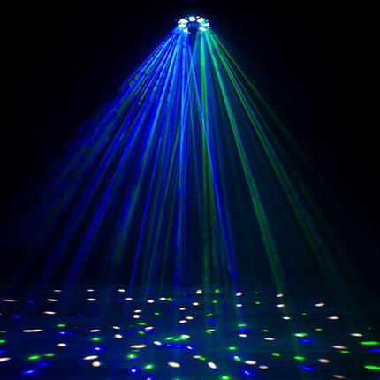 Eliminator Lighting Furious Three RG Luz Moonflower Wash y Láser 9 Canales DMX