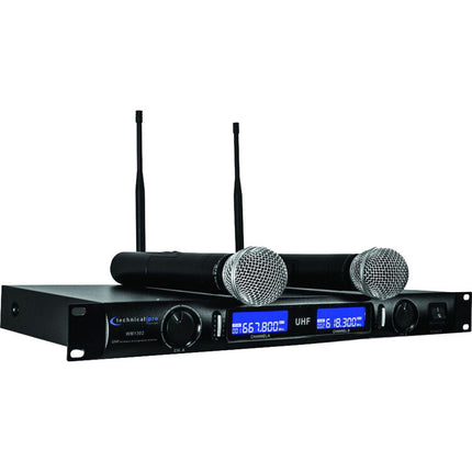 Technical Pro WM1302 Sistema de Micrófono Inalámbrico Doble Canal 197' Alcance 6 Horas Batería