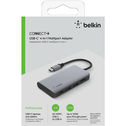 Belkin CONNECT Adaptador Multiport 4 en 1 USB Tipo C Plata 85W PD