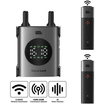 Pixel Voical Lark Sistema de Micrófono Inalámbrico 2 Personas 590-610 MHz Dual-Canal Recargable 4 Horas