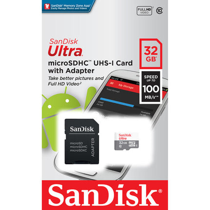 SanDisk 32GB Ultra microSDHC UHS-I Clase 10 100MB/s con Adaptador y Lector 4-en-1
