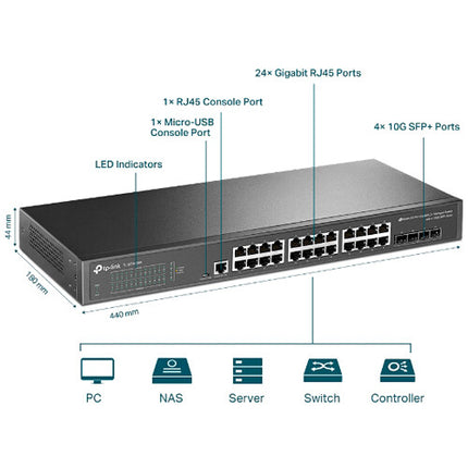 TP-Link JetStream Switch Gestionado L2+ 24 Puertos Gigabit 4 SFP+ 128 Gb/s