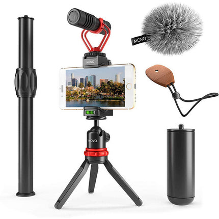 Movo Photo VXR10+ Rig de Video para Smartphones 2.2-3.6" con Trípode 16" y Micrófono Shotgun
