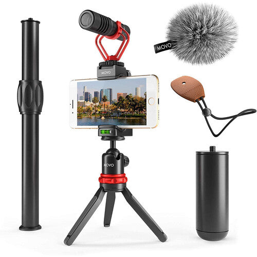 Movo Photo VXR10+ Rig de Video para Smartphones 2.2-3.6" con Trípode 16" y Micrófono Shotgun