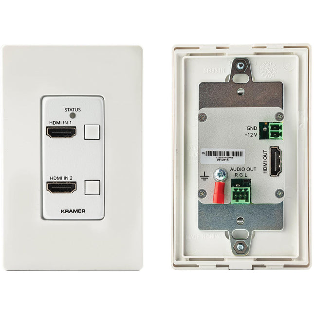 Kramer 2x1 4K HDMI Auto-Switcher Decora Wall Plate con 2 entradas HDMI y salida de audio estéreo