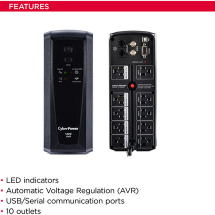 CyberPower CP1200AVR Mini-Tower UPS 1200VA 720W con Garantía 3 Años
