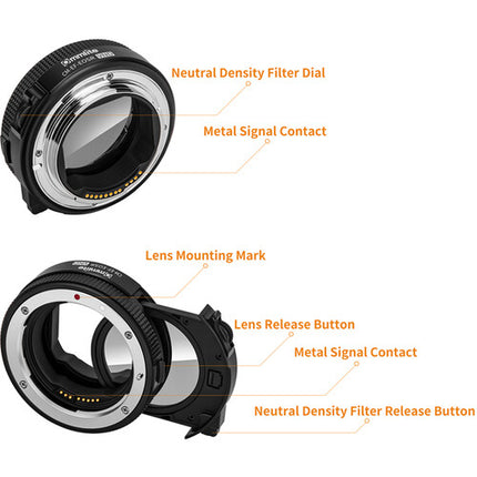 Commlite AF Adaptador Montura con ND Variable para Objetivos EF EF-S a Cámara EOS RF Autocontrol y Estabilización