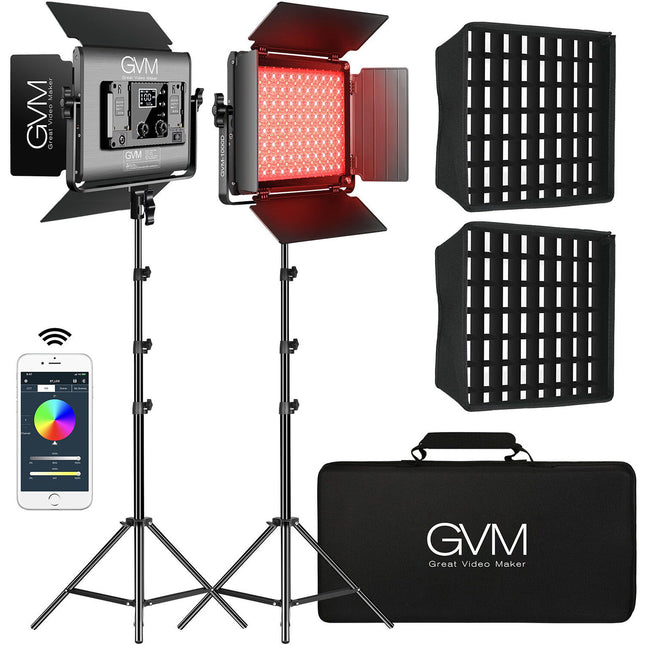 GVM 1000D Panel de Luz LED RGB Kit 2 Luces 12.5x12.5" 6000 Lux
