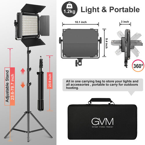 GVM 1000D Panel de Luz LED RGB Kit 2 Luces 12.5x12.5" 6000 Lux