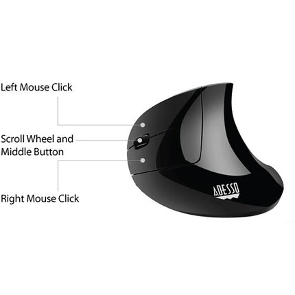 Adesso iMouse E90 Ratón Ergonómico Vertical Inalámbrico para Zurdos 2.4 GHz 1600 dpi