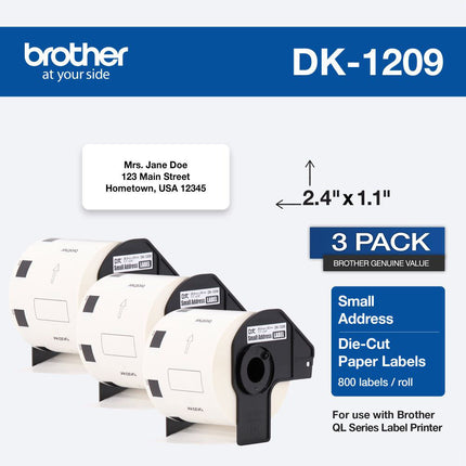 Brother DK1209 Etiquetas de papel blancas 800 unidades 1.1 x 2.4 pulgadas 3 paquetes
