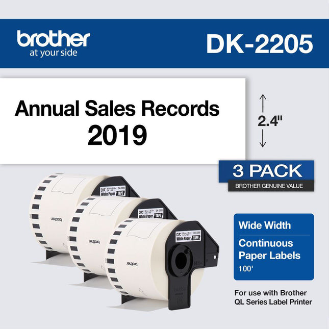 Brother DK-2205 Etiquetas Continuas de Papel Blanco 2.4" x 30.48 m 3 Pack