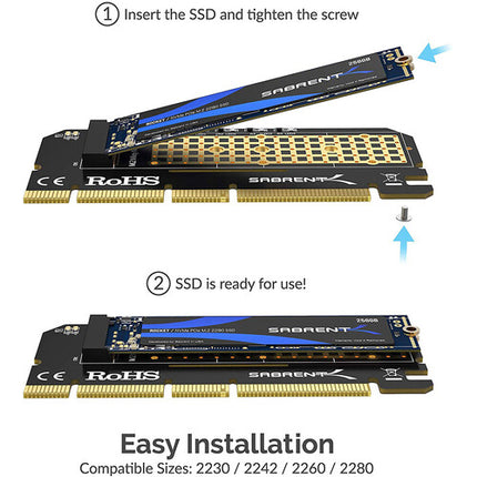 Sabrent NVMe Adaptador PCIe para SSD M.2 con disipador aluminio 2280