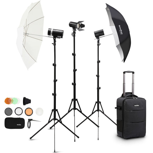 Godox AD100Pro y AD300Pro Kit de Iluminación 3 Luces con Sombrillas 34" y Accesorios