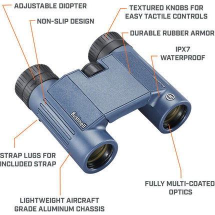 Bushnell 12x25 H2O Prismáticos Compactos Impermeables y Ligeros Azul