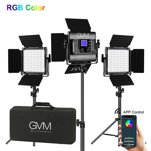 GVM 800D-RGB Panel LED Kit 3 luces 600 Lux 10.6x10.3 pulgadas