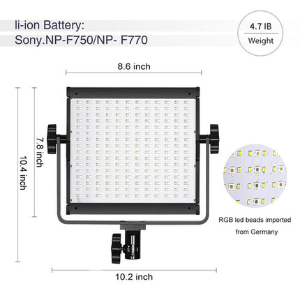 GVM 800D-RGB Panel LED Kit 3 luces 600 Lux 10.6x10.3 pulgadas