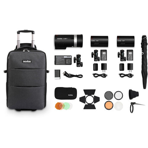Godox AD100Pro y AD300Pro Kit de Iluminación 3 Luces con Sombrillas 34" y Accesorios