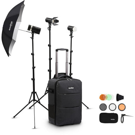 Godox AD100Pro y AD300Pro Kit de Iluminación 3 Luces con Sombrillas 34" y Accesorios