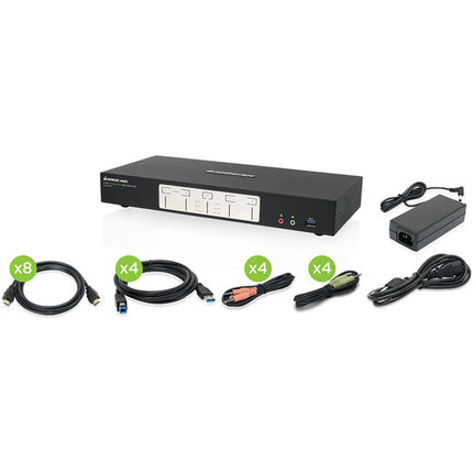 IOGEAR 4-Port 4K Dual View HDMI KVMP Switch con Hub USB 3.1 y Selector Remoto