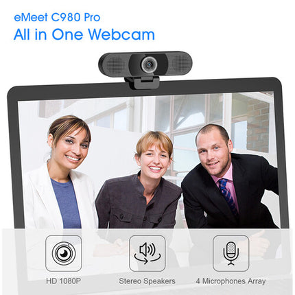 EMEET C980 Pro Webcam Full HD 1080p 30 fps con micrófono y altavoces integrados