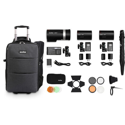 Kit de Iluminación Godox AD300Pro y AD100Pro 3 Luces con Paraguas Plata y Softbox