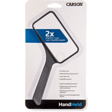 Carson SV-XP lupa de mano rectangular 2x con lente spot 4.5x ligera ergonómica