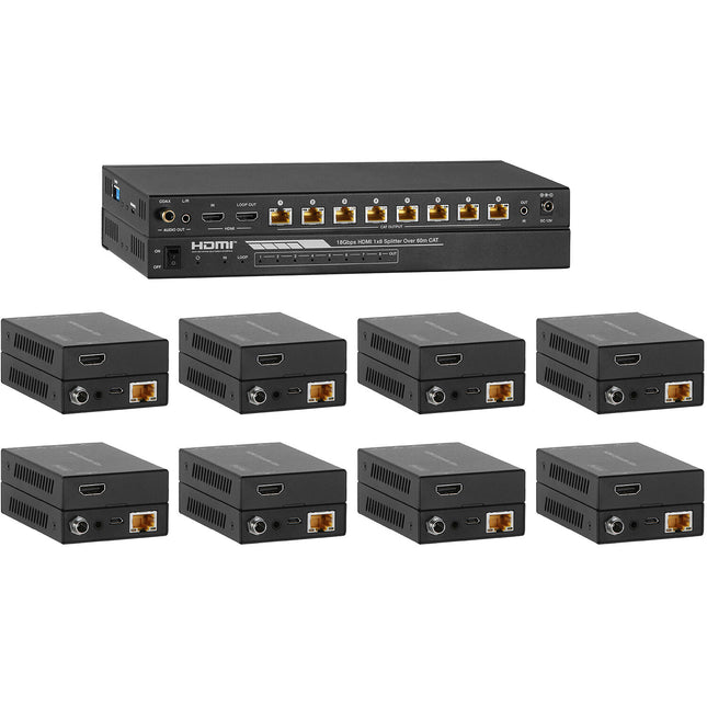 KanexPro Amplificador HDMI 1x8 Kit Extensor Cat 5e/6 UHD 4K 196' HDR10+