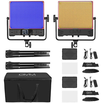 GVM 50SM Panel LED Doble Cara Bi-Color RGB Kit 2 Luces 14.5x13.2 Pulg 6000 Lux