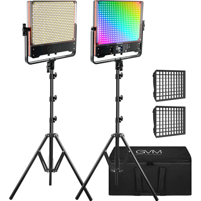 GVM 50SM Panel LED Doble Cara Bi-Color RGB Kit 2 Luces 14.5x13.2 Pulg 6000 Lux