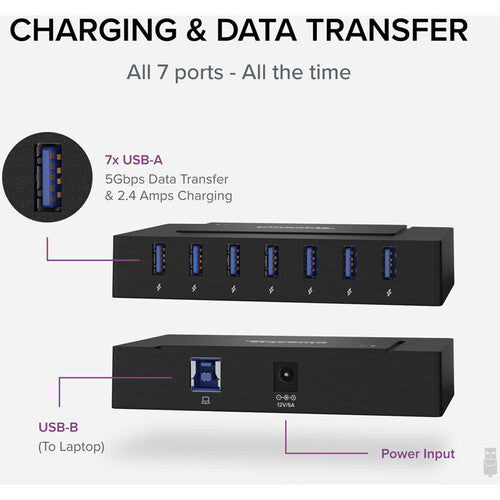 Plugable Hub USB Tipo A y C 7 en 1 7 Puertos USB 3.0 60W Adaptador
