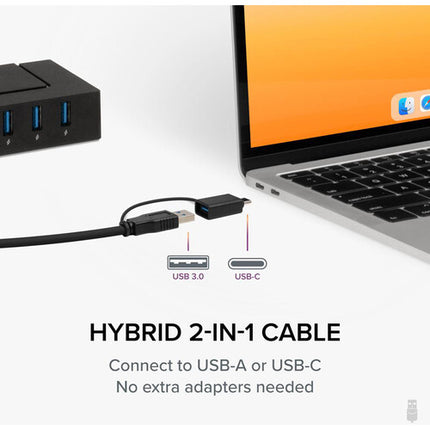Plugable Hub USB Tipo A y C 7 en 1 7 Puertos USB 3.0 60W Adaptador