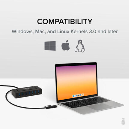 Plugable Hub USB Tipo A y C 7 en 1 7 Puertos USB 3.0 60W Adaptador