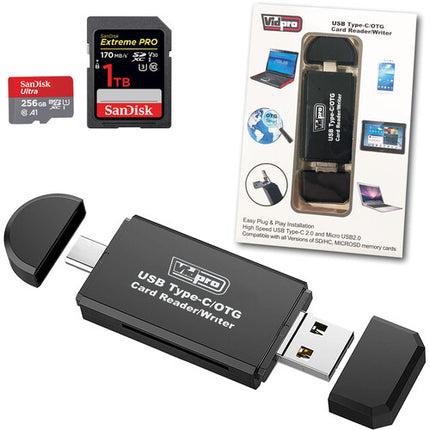 Vidpro Lector de Tarjetas SD y microSD USB Tipo C y A 480 Mb/s