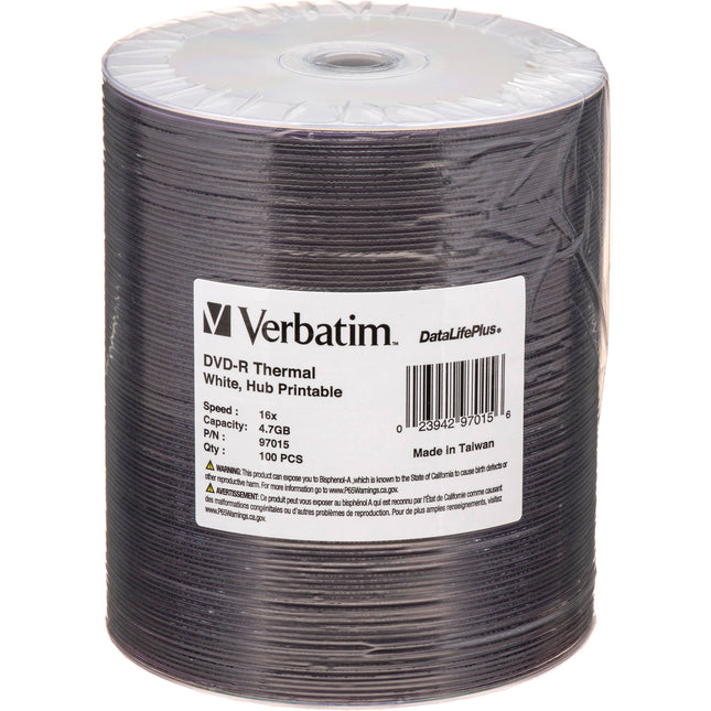 Verbatim DVD-R 4.7GB 16x Disco Grabable Printable 120 Min 100 Pack