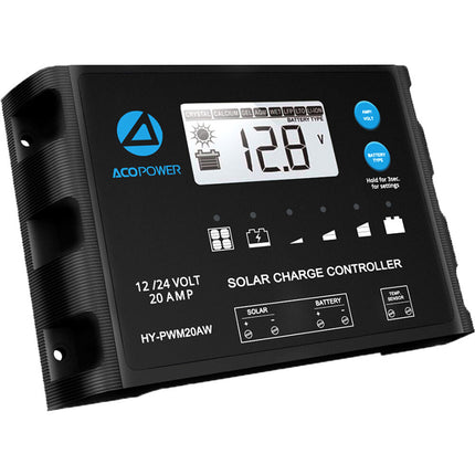 ACOPower Waterproof ProteusX 20A Controlador Solar PWM con Pantalla LCD y 5 Etapas de Carga