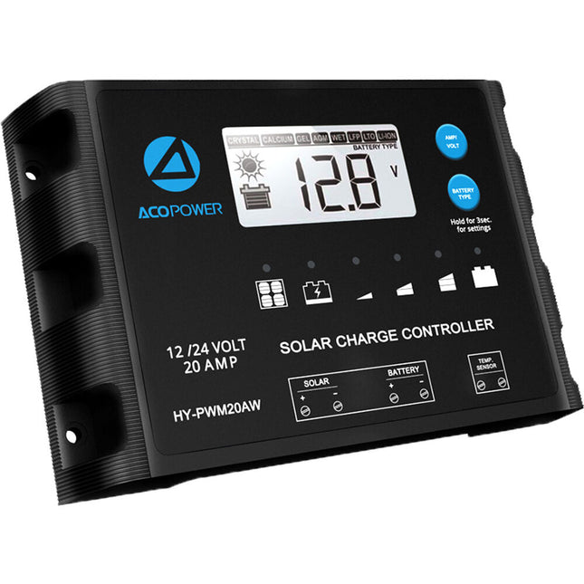 ACOPower Waterproof ProteusX 20A Controlador Solar PWM con Pantalla LCD y 5 Etapas de Carga